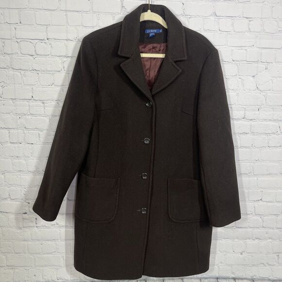 J Crew Mid Trench Coat Women Large Brown Wool Cashmere Blend Heavy Jacket - Picture 2 of 12